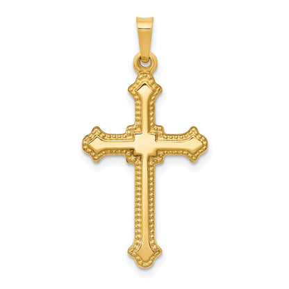 14k Yellow Gold Polished Fleur de Lis Cross Pendant