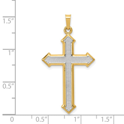 14k Yellow & Rhodium Gold w/Rhodium Polished and Textured Passion Cross Pendant