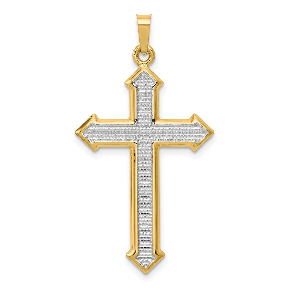 14k Yellow & Rhodium Gold w/Rhodium Polished and Textured Passion Cross Pendant