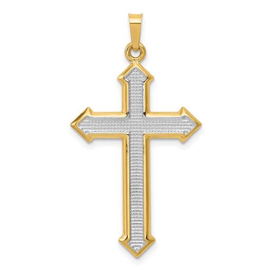 14k Yellow & Rhodium Gold w/Rhodium Polished and Textured Passion Cross Pendant