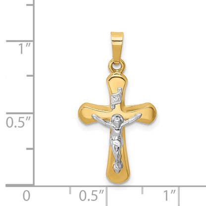 14k Two-tone Gold Polished Rounded Cross Pendant