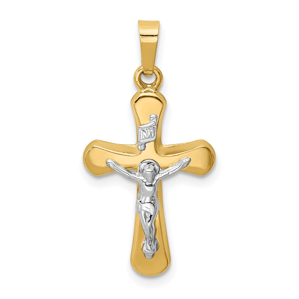 14k Two-tone Gold Polished Rounded Cross Pendant