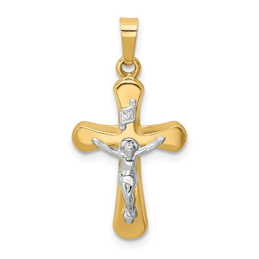 14k Two-tone Gold Polished Rounded Cross Pendant