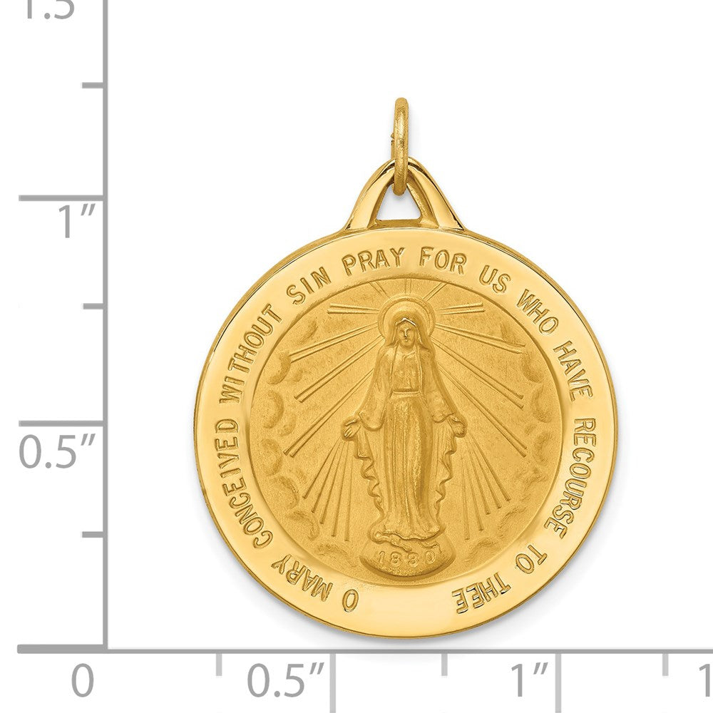 14k Yellow Gold Solid Polished/Satin Extra Large Round Miraculous Medal