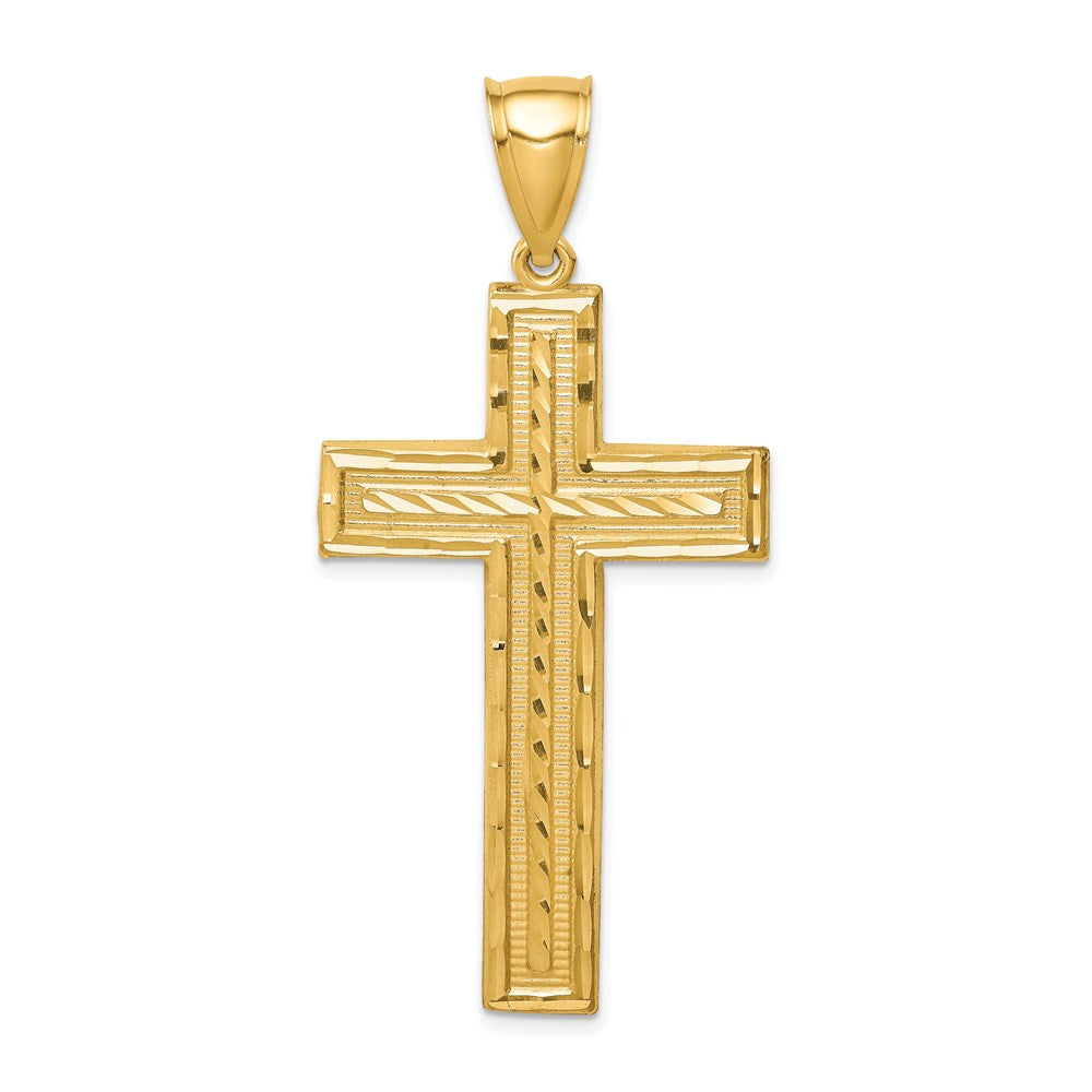 14k Yellow Gold Diamond-cut Cross Pendant
