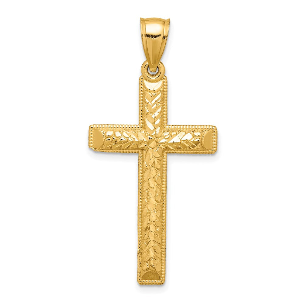 14k Yellow Gold Diamond-cut Cross Pendant