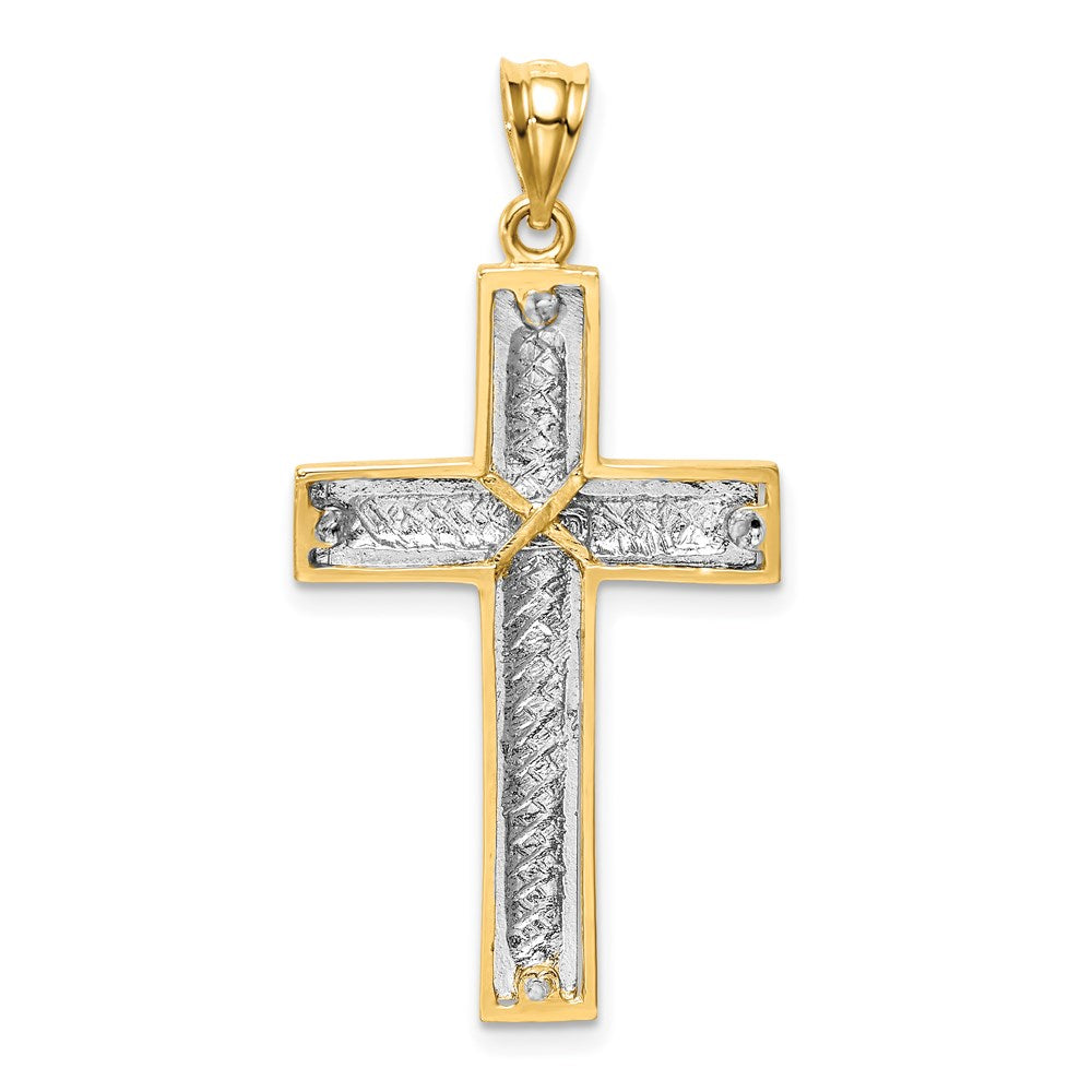 14k Two-tone Gold Polished & Diamond-cut Cross Pendant