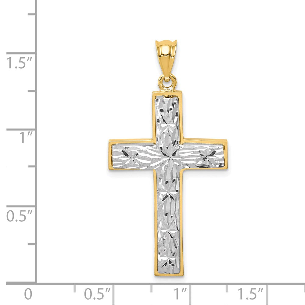 14k Two-tone Gold Polished & Diamond-cut Cross Pendant