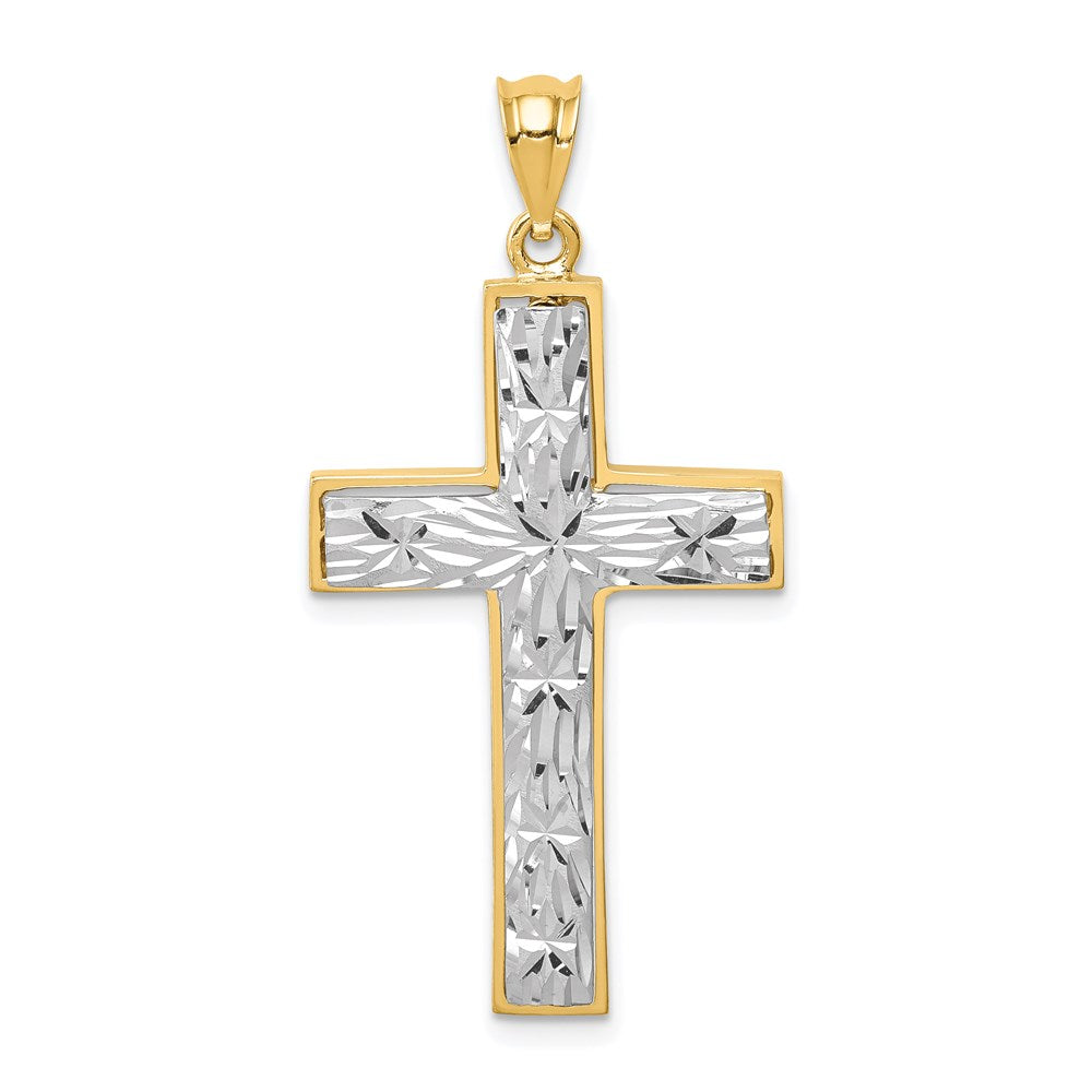 14k Two-tone Gold Polished & Diamond-cut Cross Pendant