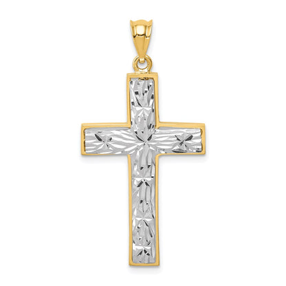 14k Two-tone Gold Polished & Diamond-cut Cross Pendant