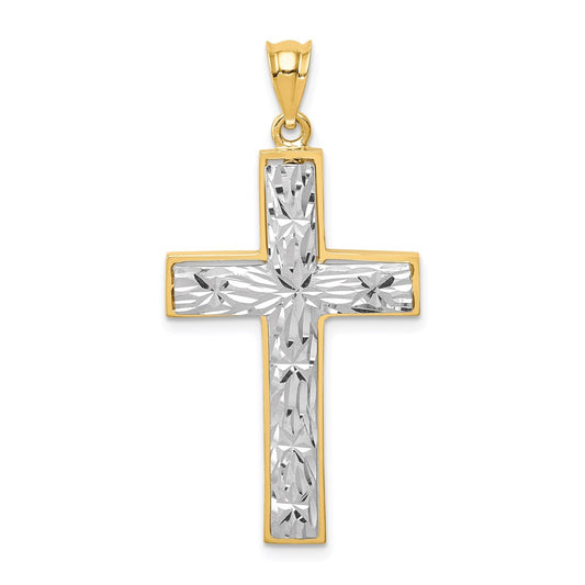 14k Two-tone Gold Polished & Diamond-cut Cross Pendant