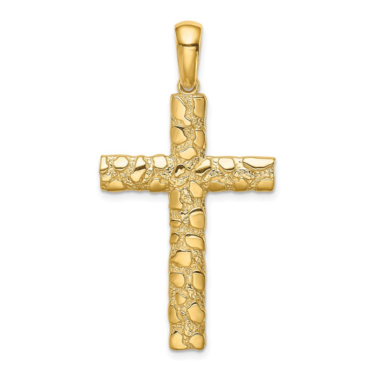 14k Yellow Gold Nugget Cross Pendant
