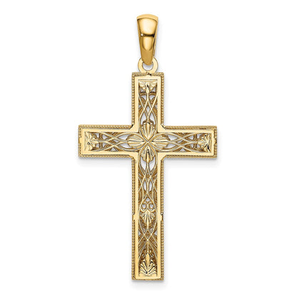 14k Yellow & Rhodium Gold White Rhodium D/C Cross Pendant