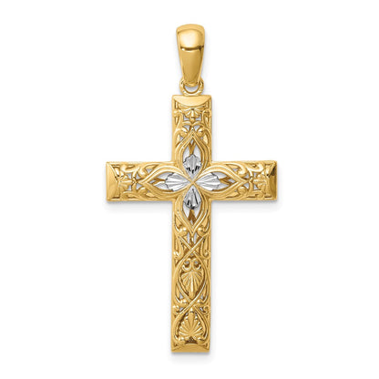 14k Yellow & Rhodium Gold White Rhodium D/C Cross Pendant