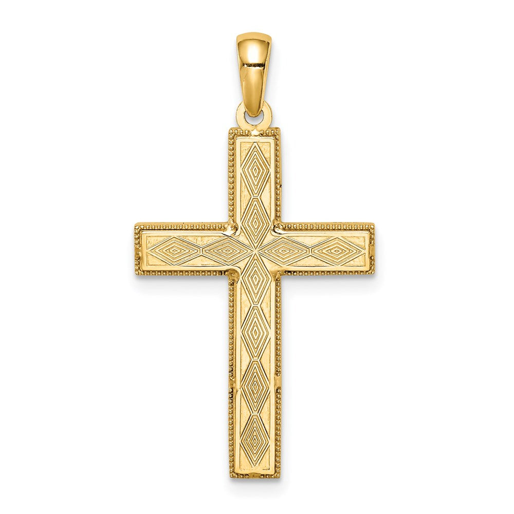 14k Yellow Gold Green Enamel Reversible Cross Pendant
