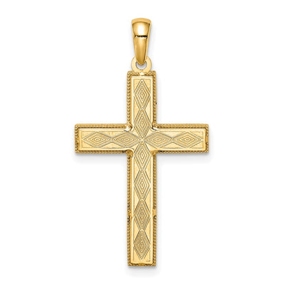14k Yellow Gold Green Enamel Reversible Cross Pendant