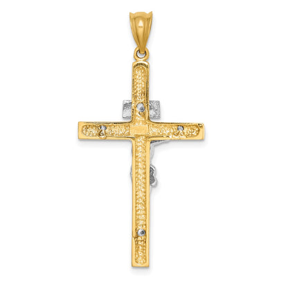 14k Two-tone Gold Polished INRI Crucifix Cross Pendant