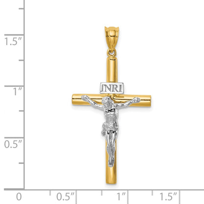 14k Two-tone Gold Polished INRI Crucifix Cross Pendant