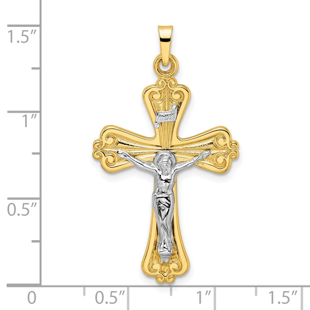 14k Two-tone Gold Polished Solid INRI Curcifix Cross Pendant