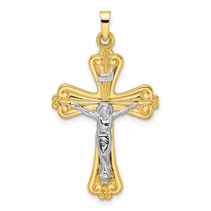 14k Two-tone Gold Polished Solid INRI Curcifix Cross Pendant