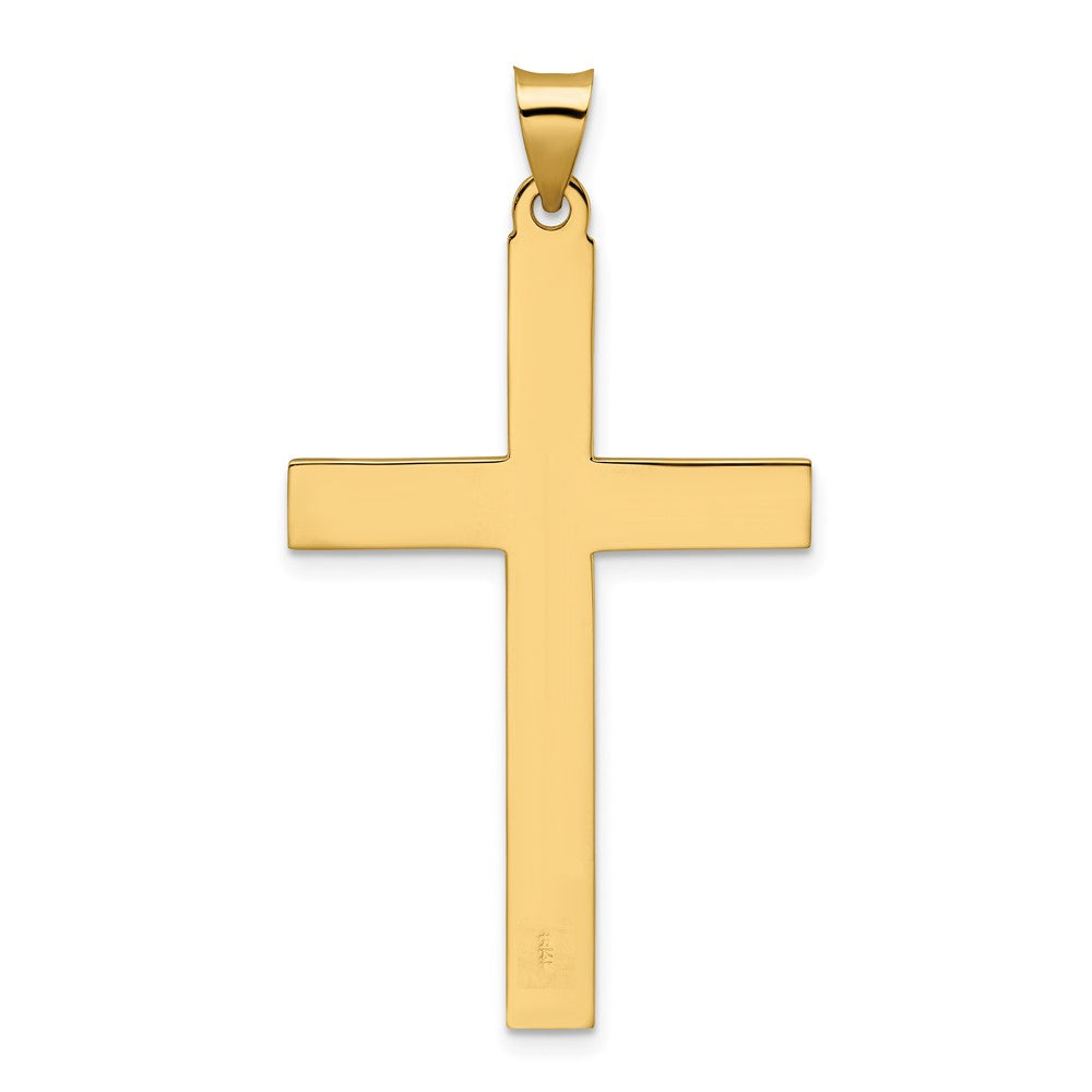 14k Yellow Gold Polished and Line Design Solid Cross Pendant