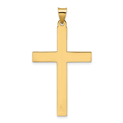 14k Yellow Gold Polished and Line Design Solid Cross Pendant