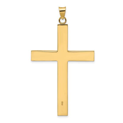 14k Yellow Gold Polished and Line Design Solid Cross Pendant