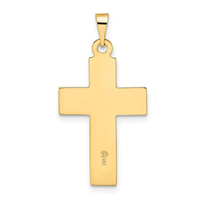 14k Yellow Gold Polished Wood Texture Solid Cross Pendant