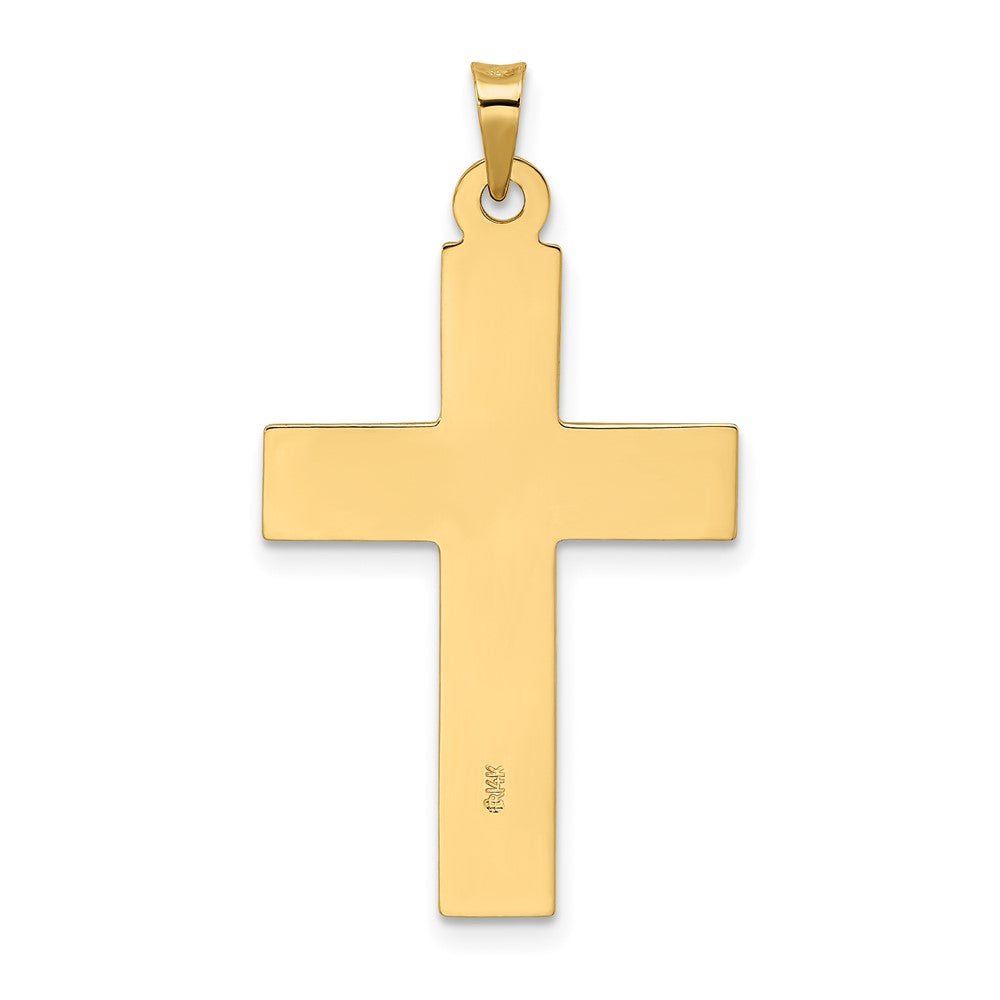 14k Yellow Gold Polished Wood Texture Solid Cross Pendant