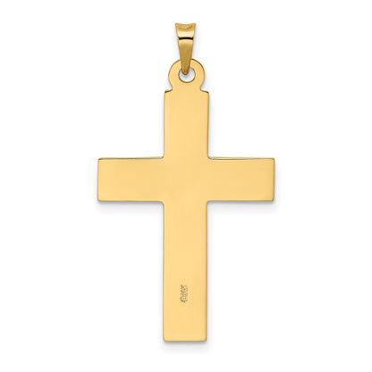 14k Yellow Gold Polished Wood Texture Solid Cross Pendant