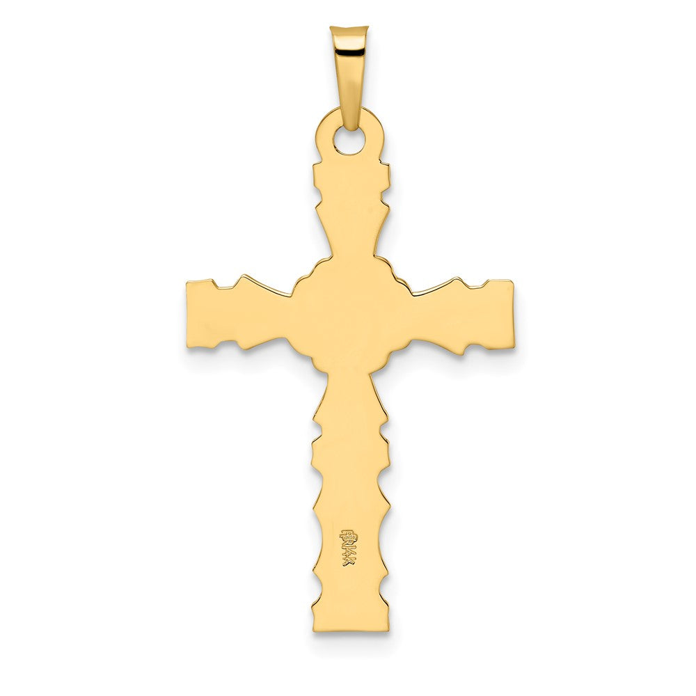 14k Yellow Gold Polished Solid Floral Center Cross Pendant