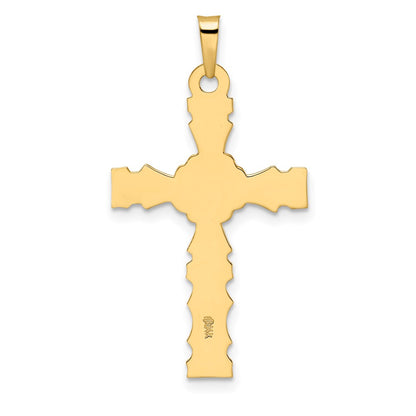 14k Yellow Gold Polished Solid Floral Center Cross Pendant