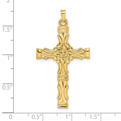 14k Yellow Gold Polished Solid Fancy Design Cross Pendant
