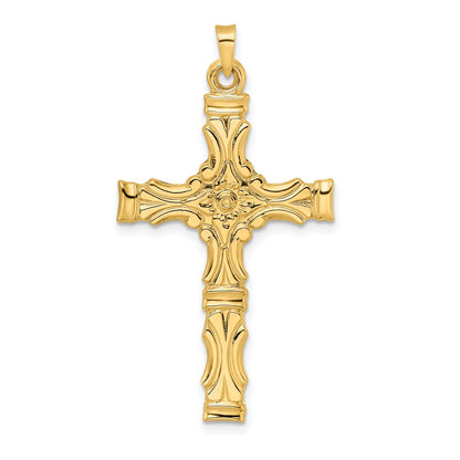 14k Yellow Gold Polished Solid Fancy Design Cross Pendant