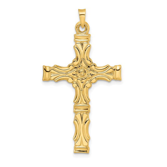 14k Yellow Gold Polished Solid Fancy Design Cross Pendant