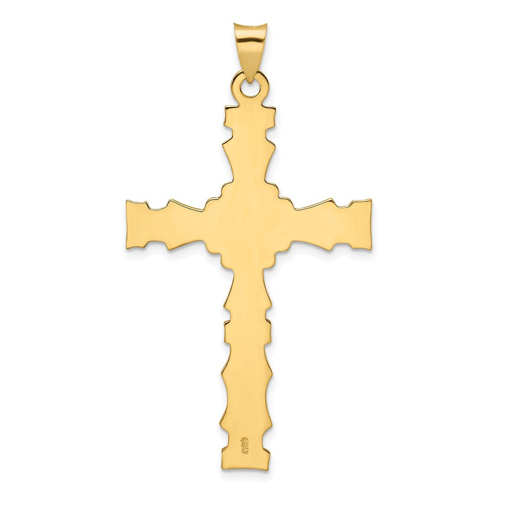 14k Yellow Gold Polished Solid Fancy Design Cross Pendant