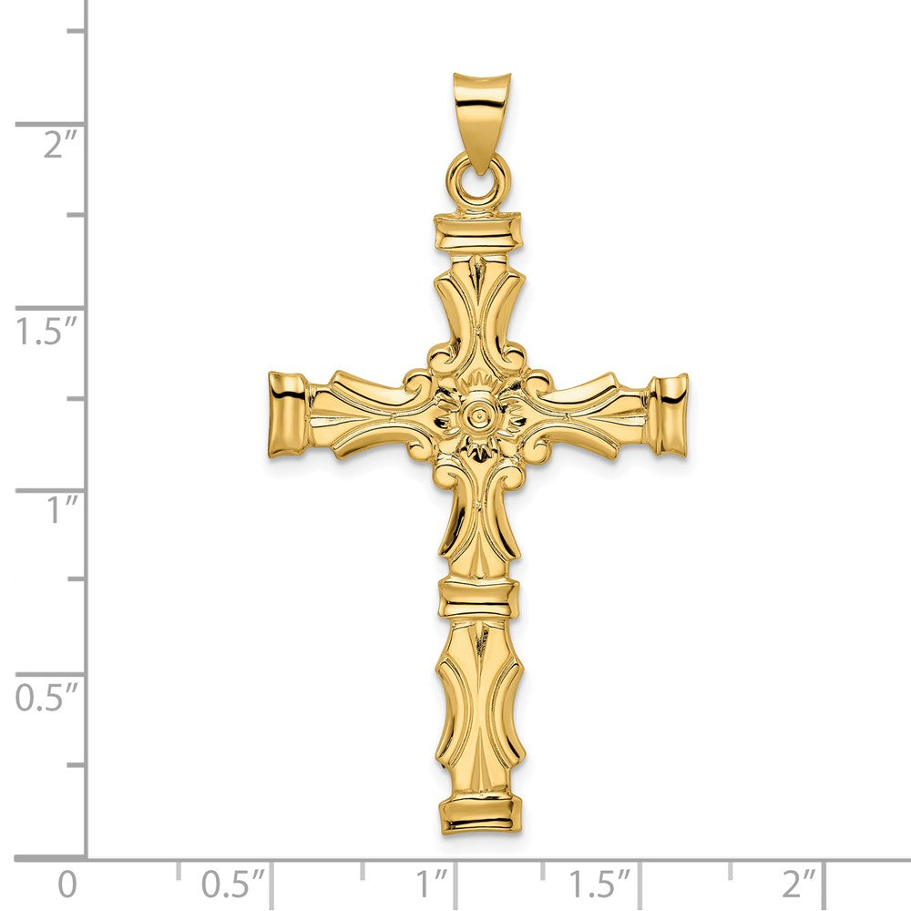 14k Yellow Gold Polished Solid Fancy Design Cross Pendant