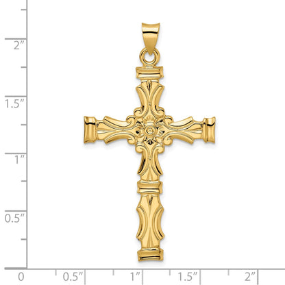 14k Yellow Gold Polished Solid Fancy Design Cross Pendant