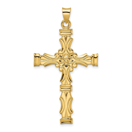 14k Yellow Gold Polished Solid Fancy Design Cross Pendant
