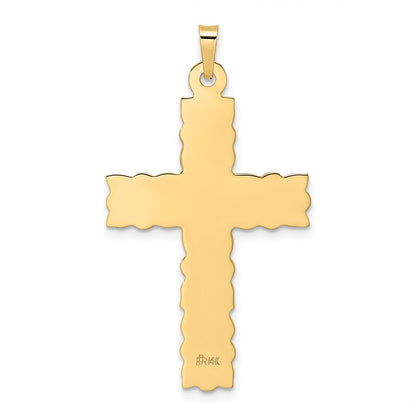 14k Yellow Gold Polished and Textured Floral Solid Cross Pendant