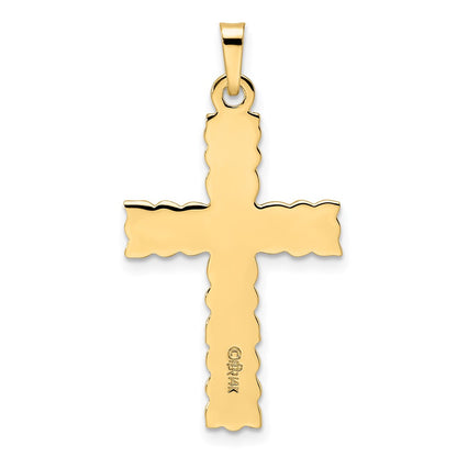 14k Yellow Gold Polished and Textured Solid Floral Cross Pendant