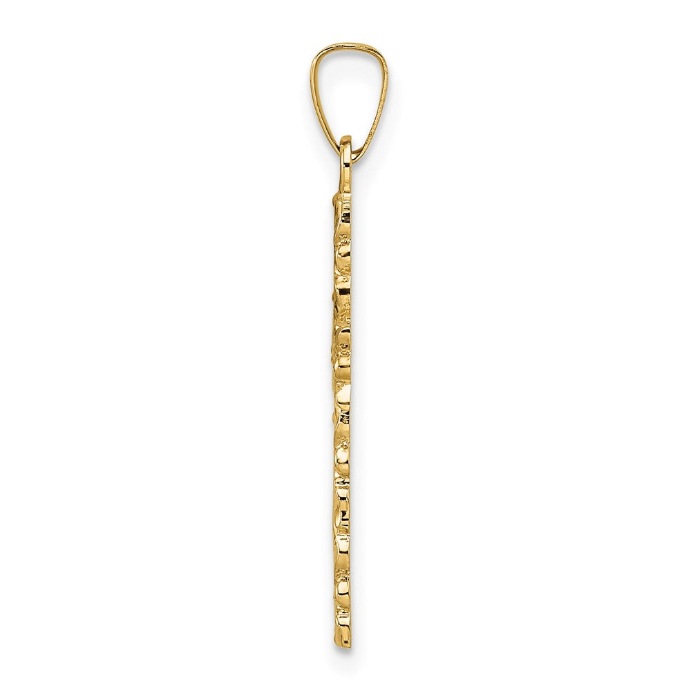 14k Yellow Gold Polished and Textured Solid Floral Cross Pendant