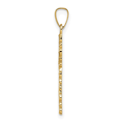 14k Yellow Gold Polished and Textured Solid Floral Cross Pendant