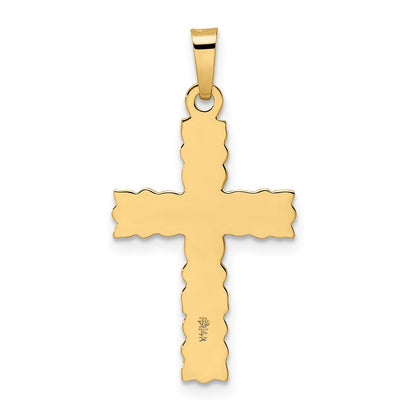 14k Yellow Gold Polished and Textured Solid Floral Cross Pendant