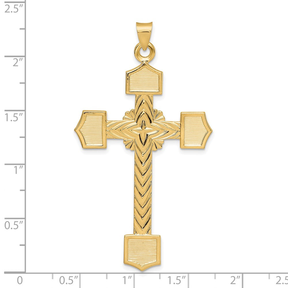 14k Yellow Gold Polished Solid Fancy Design Cross Pendant