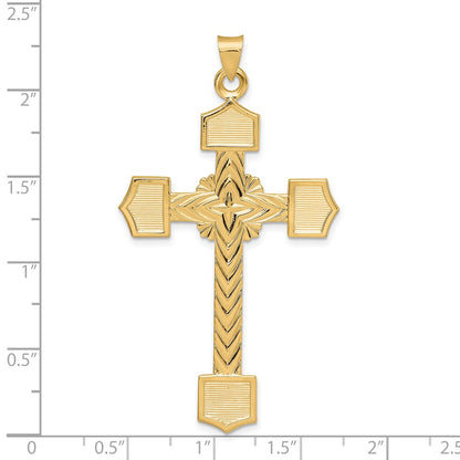 14k Yellow Gold Polished Solid Fancy Design Cross Pendant