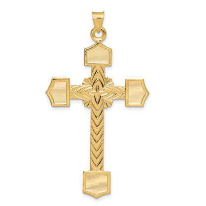 14k Yellow Gold Polished Solid Fancy Design Cross Pendant