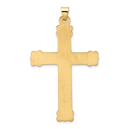 14k Yellow Gold Polished and Textured Solid Circle Center Cross Pendant