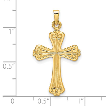 14k Yellow Gold Polished Solid Fancy Design Cross Pendant
