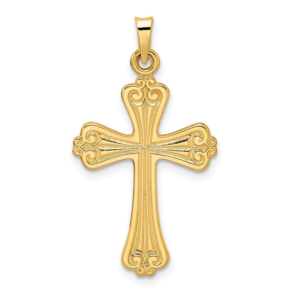 14k Yellow Gold Polished Solid Fancy Design Cross Pendant